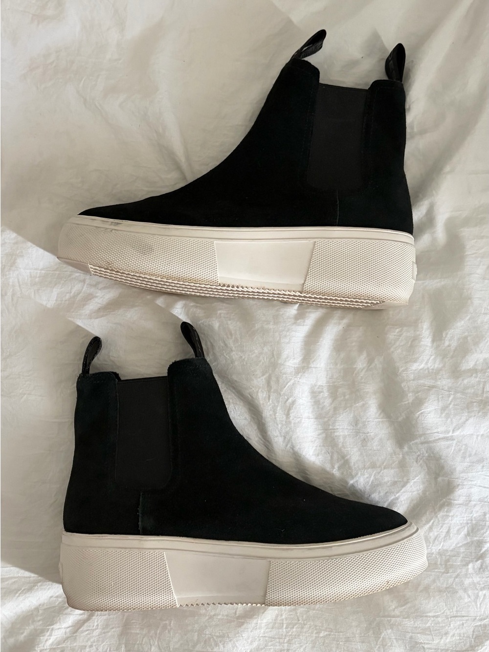 J/Slides Dani Platform Chelsea Black Nubuck Leather High Top Boots Size 8